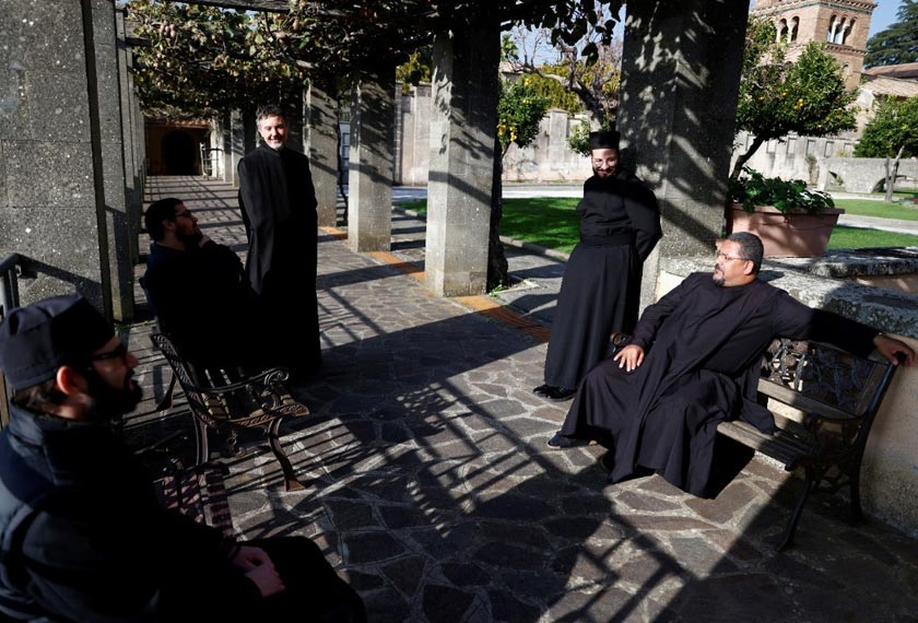 Monks gather after lunch at Greek Abbey of Saint Nilus in Grottaferrata, Italy. REUTERSpic