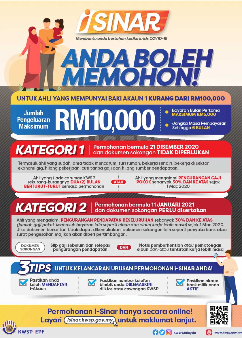Kumpulan Wang Simpanan Pekerja (KWSP) mengumumkan kriteria dan butiran kemudahan i-Sinar yang kini dibuka kepada sehingga 8 juta ahli yang layak