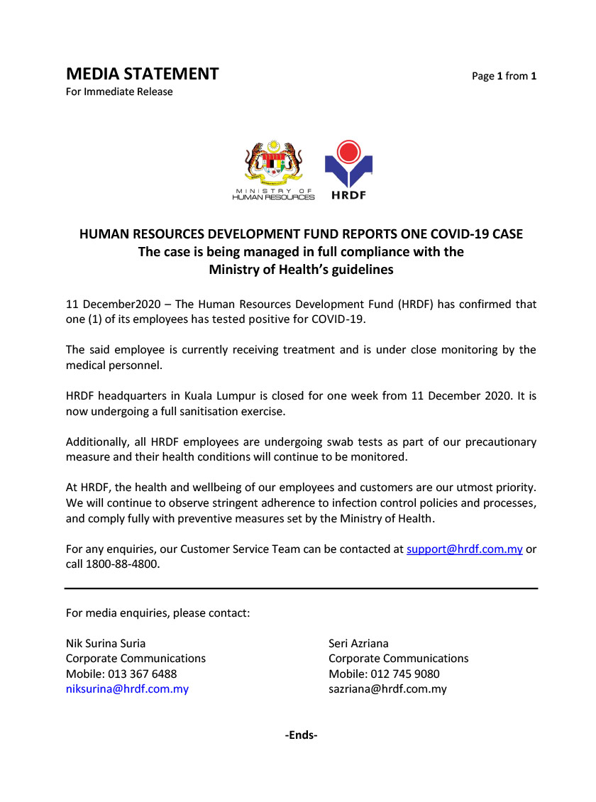 Kenyataan media HRDF