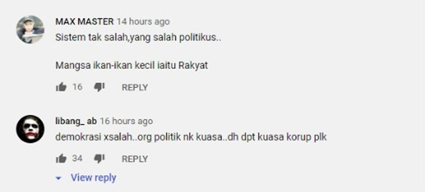 Reaksi tinjauan di Youtube.