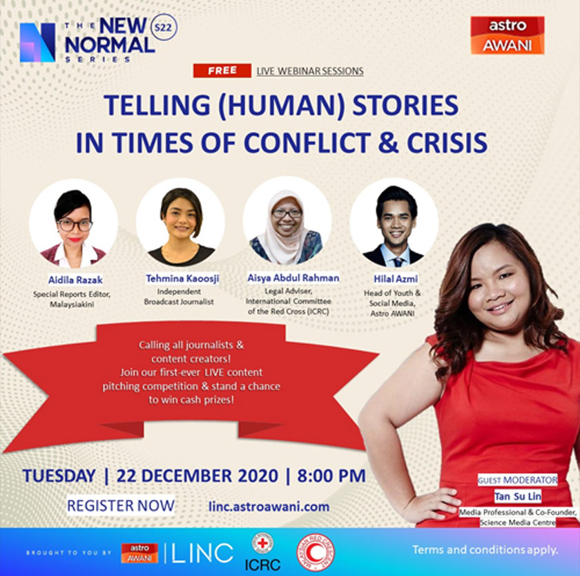 Panel akan berkongsi mengenai implikasi laporan media kepada golongan terdedah, pengalaman bekerja dalam krisis serta potensi laporan disediakan dalam mengukur nilai kemanusiaan ketika waktu mencabar ini. 