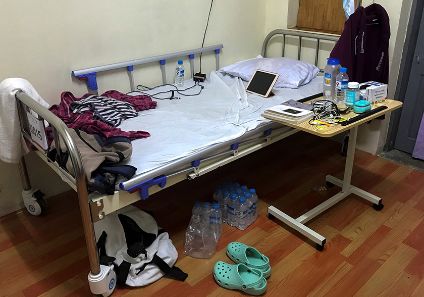 The bed of Shoon Naing during her quarantine is pictured at the Ayeyarwady Center B, amid the coronavirus disease (COVID-19) outbreak in Yangon, Myanmar, December 1, 2020. Picture taken December 1, 2020. REUTERS/Shoon Naing