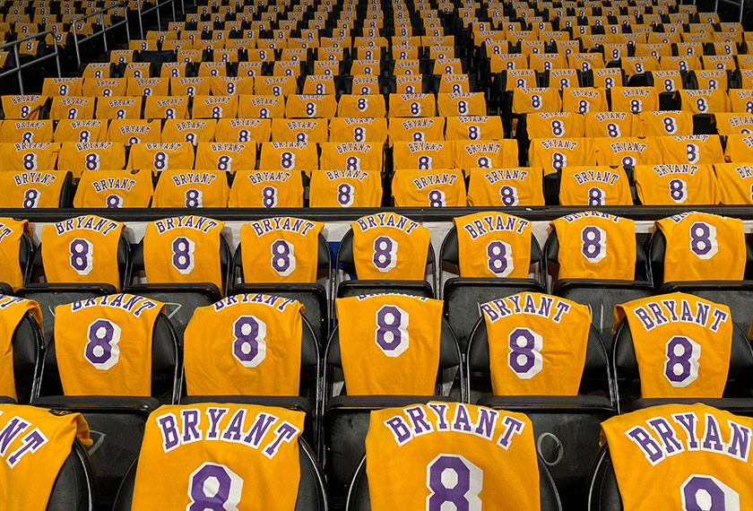 Kobe Bryant shirts are set on seats inside the Staples Center in advance of the Los Angeles Lakers game against the Portland Trail Blazers. - REUTERS