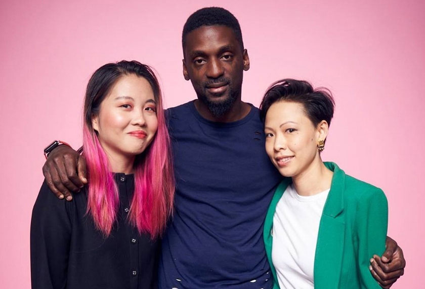 Malaysian film producers Cheyenne Tan (left) and Teng Poh Si (right) with American community activist Bruce Franks Jr. Image via St. Louis Superman