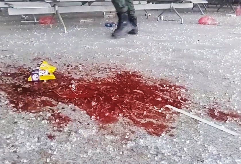 Blood and debris covers the damaged portion of the airport in Yemen’s southern city of Aden after an explosion, Wednesday, Dec. 30, 2020. The blast struck the airport building shortly after a plane carrying the newly formed Cabinet landed on Wednesday. No one on the government plane was hurt. (AP Photo)