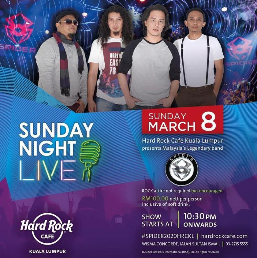 Poster persembahan 'Sunday Night Live' oleh kumpulan Spider.