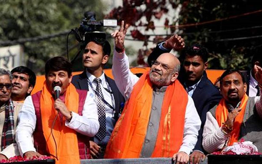 Amit Shah berucap di hadapan masyarakat ketika kempen pilihan raya di Delhi. Foto Indian express/Ceritalah