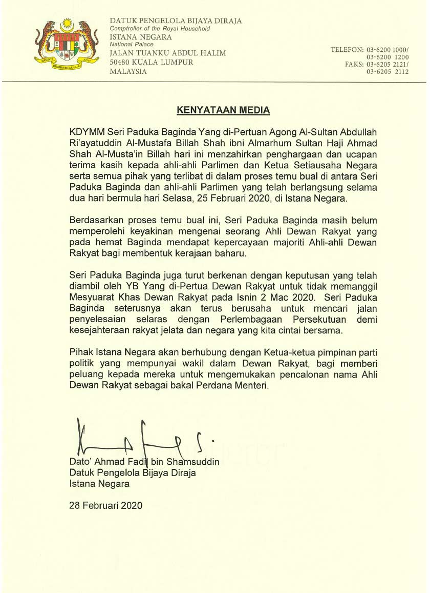 Kenyataan Media Istana Negara