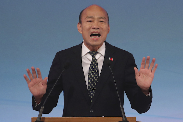 Taiwan's 2020 presidential election candidate Han Kuo-yu of the Nationalist Party (KMT) speaks during a televised policy debate in Taipei, Taiwan, Sunday, Dec. 29, 2019.