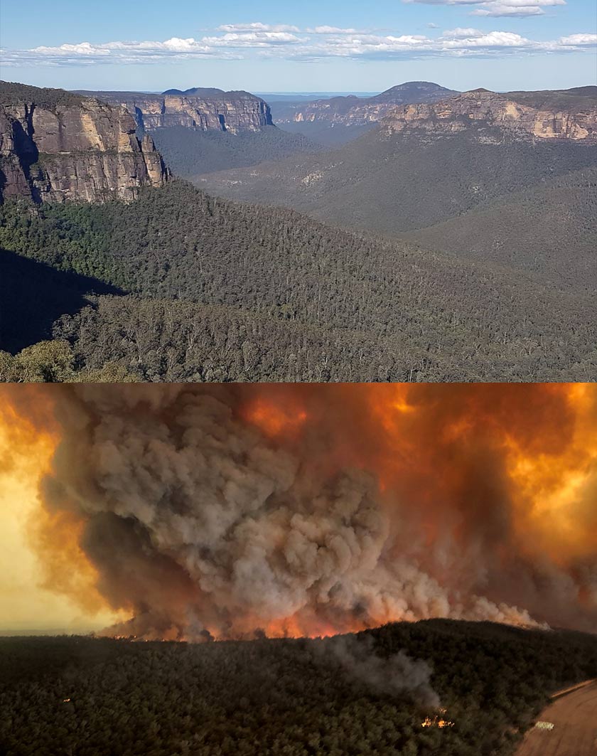 Sebahagian besar taman negara yang terletak di New South Wales kira-kira 100 kilometer dari bandar Sydney itu terbakar sekali gus menyebabkan ia kini dipenuhi abu. Foto: Facebook@VisitBlueMountains / Reuters