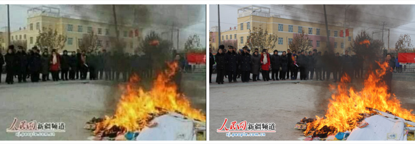 angkapan skrin perbandingan gambar kedua di dalam posting yang mengelirukan (kiri) dan imej People’s Daily (kanan)