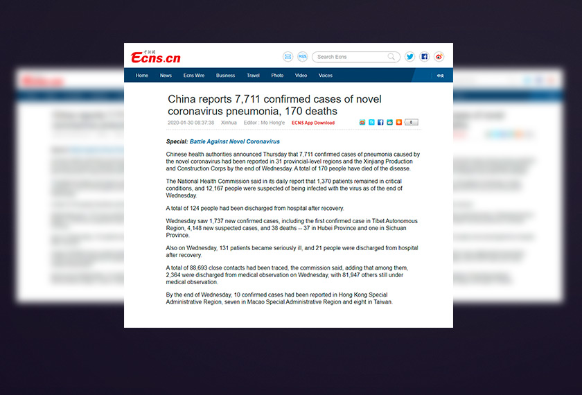 Ia membawa jumlah kes daripada tanah besar China meningkat kepada 7,700.