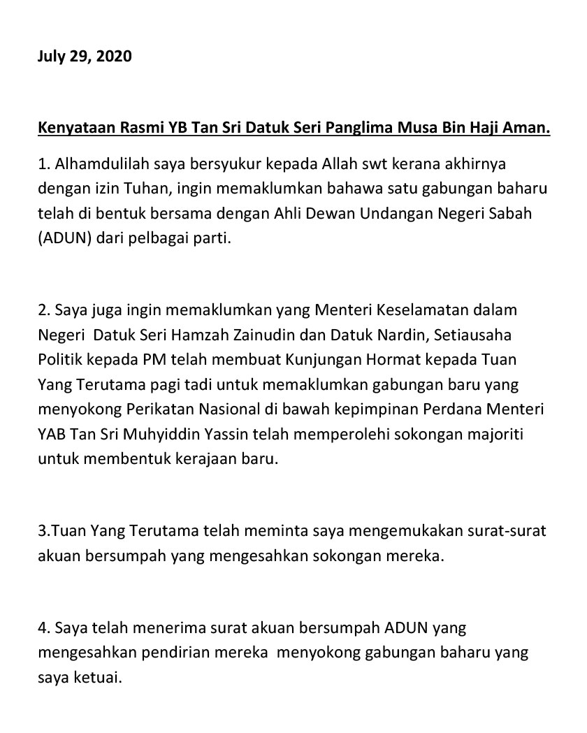 Kenyataan Media Tan Sri Musa Aman