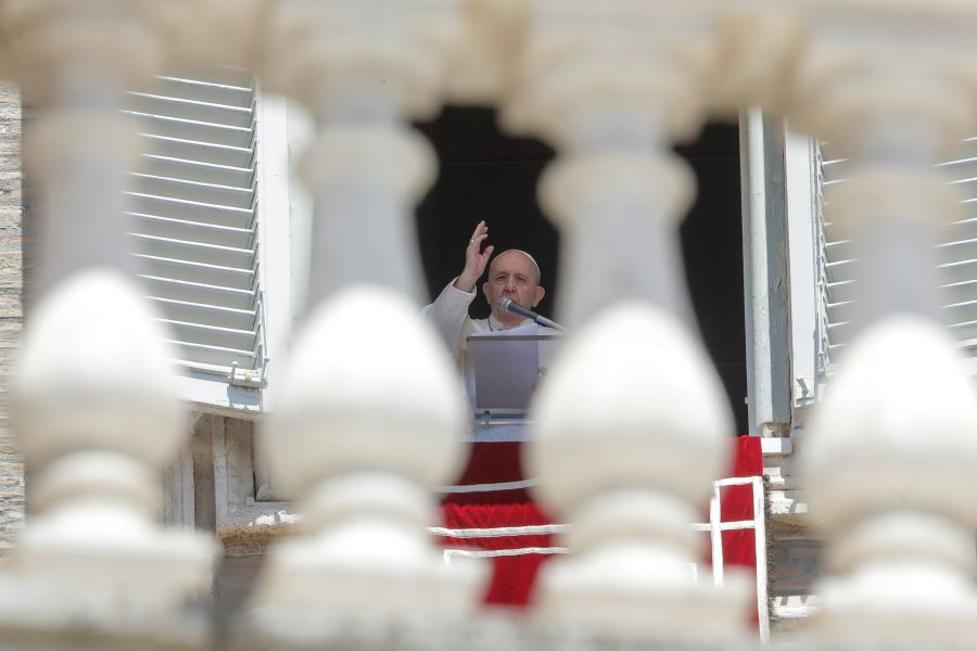 In this Sunday, June 7, 2020 file photo, Pope Francis delivers his blessing as he recites the Angelus noon prayer from the window of his studio overlooking St.Peter's Square, at the Vatican - AP Photo/Andrew Medichini, File 