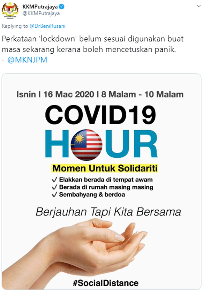 Paparan skrin tweet balas dari KKM.