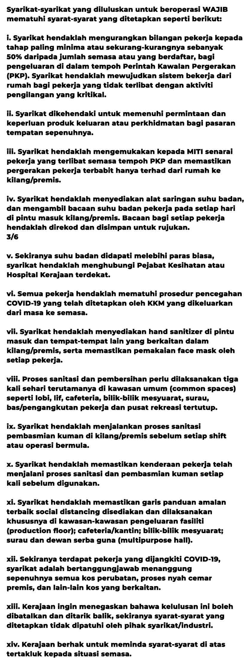 Syarikat-syarikat yang diluluskan untuk beroperasi perlu memenuhi 14 syarat wajib