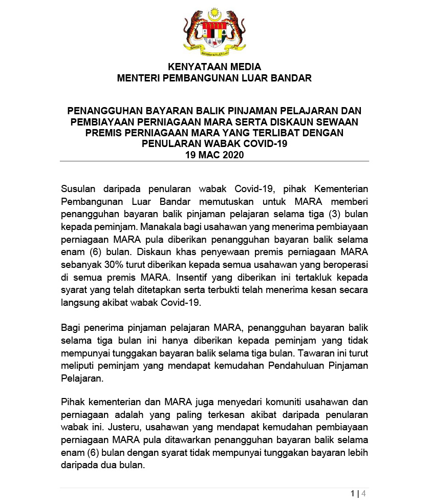 MARA tangguh bayaran balik pinjaman pelajaran dan perniagaan