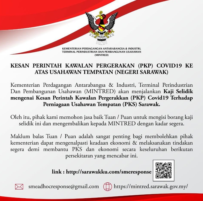 Kenyataan rasmi MINTRED yang meminta Usahawan PKS Sarawak isi borang kaji selidik bagi bantu golongan itu 