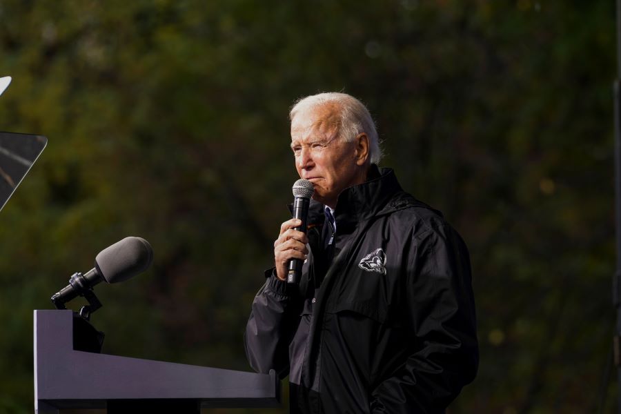 U.S. Democratic presidential candidate Joe Biden speaks during a campaign event in Philadelphia, Pennsylvania, U.S., November 1, 2020. REUTERS/Kevin Lamarque