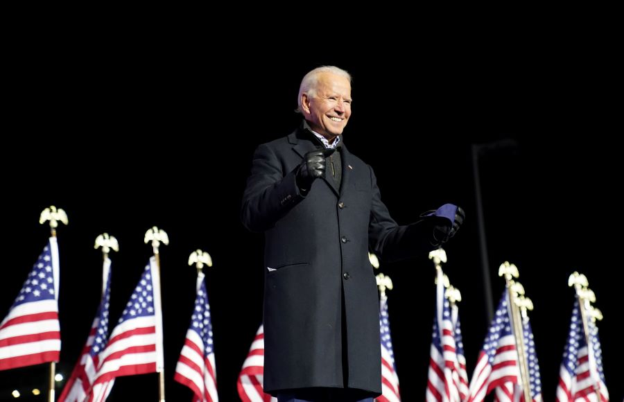 Democratic U.S. presidential nominee and former Vice President Joe Biden smiles during a drive-in campaign rally at Heinz Field in Pittsburgh, Pennsylvania, U.S., November 2, 2020. REUTERS/Kevin Lamarque