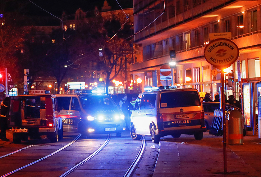 Police blocks a street near Schwedenplatz square after a shooting in Vienna, Austria November 2, 2020. REUTERS/Leonhard Foeger