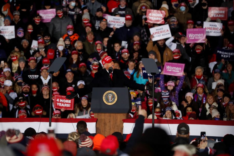 U.S. President Donald Trump holds a campaign rally at Gerald R. Ford International Airport in Grand Rapids, Michigan, U.S., November 3, 2020. REUTERS/Shannon Stapleton
