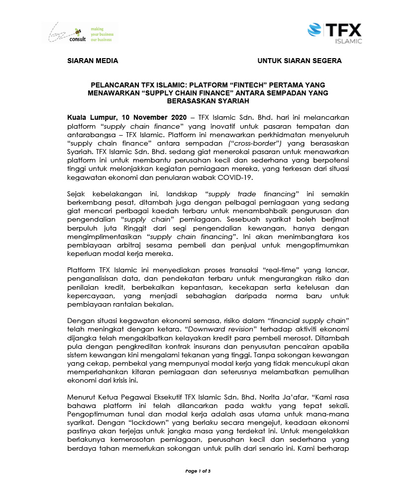 Menerusi platform tersebut, sesebuah syarikat boleh berjimat berpuluh juta Ringgit dari segi pengendalian kewangan, hanya dengan mengimplimentasikan “supply chain financing”.