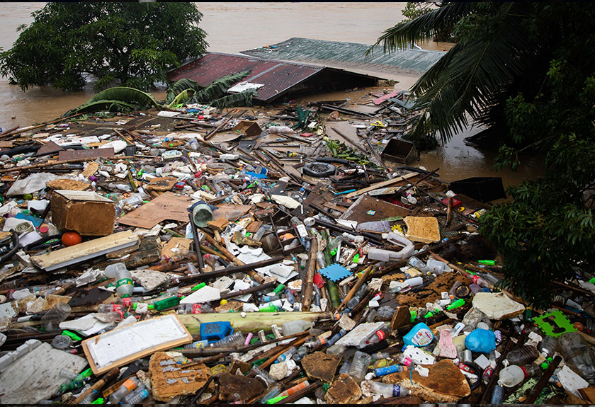 A roof is pictured sumberged in flood following Typhoon Vamco, in San Mateo, Rizal province, Philippines, November 12, 2020. REUTERS/Eloisa Lopez