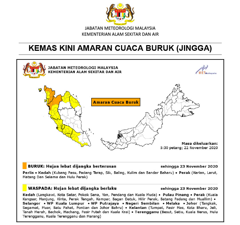 Amaran Cuaca Buruk dan Waspada. - MetMalaysia