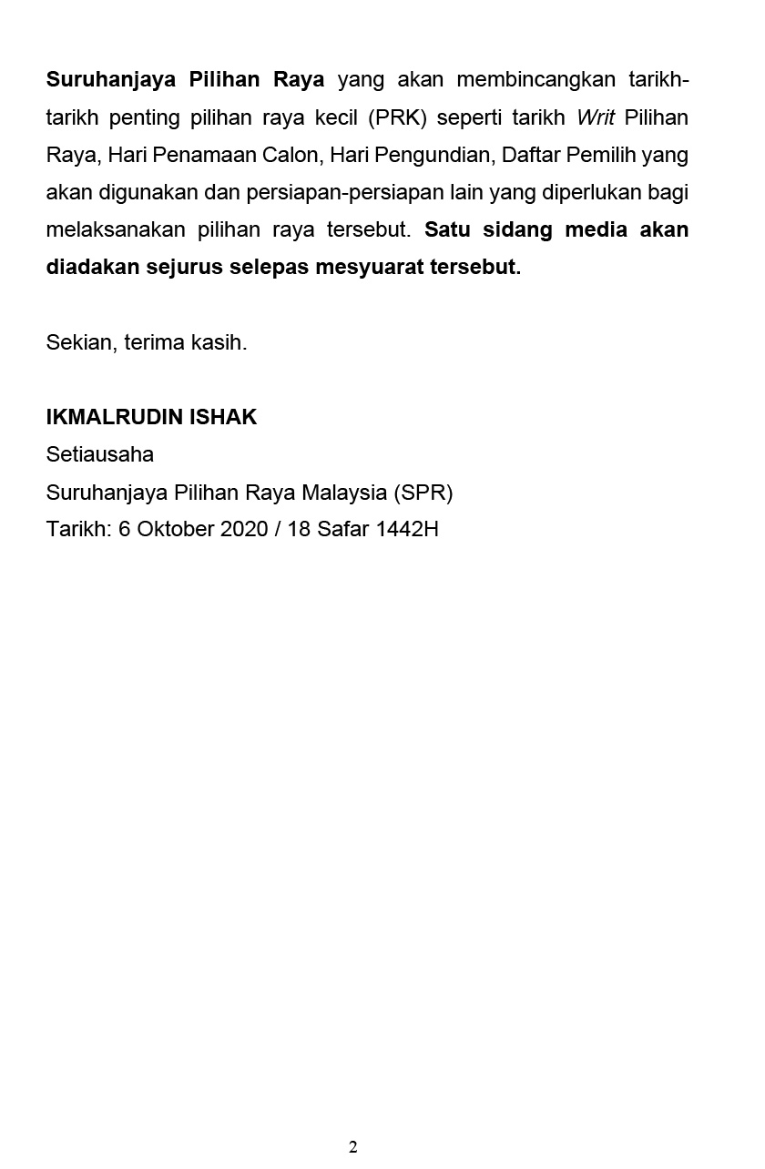Mesyuarat yang akan diadakan di Ibu Pejabat SPR di Putrajaya pada jam 10.00 pagi itu akan dipengerusikan Pengerusi SPR, Datuk Abdul Ghani Salleh.