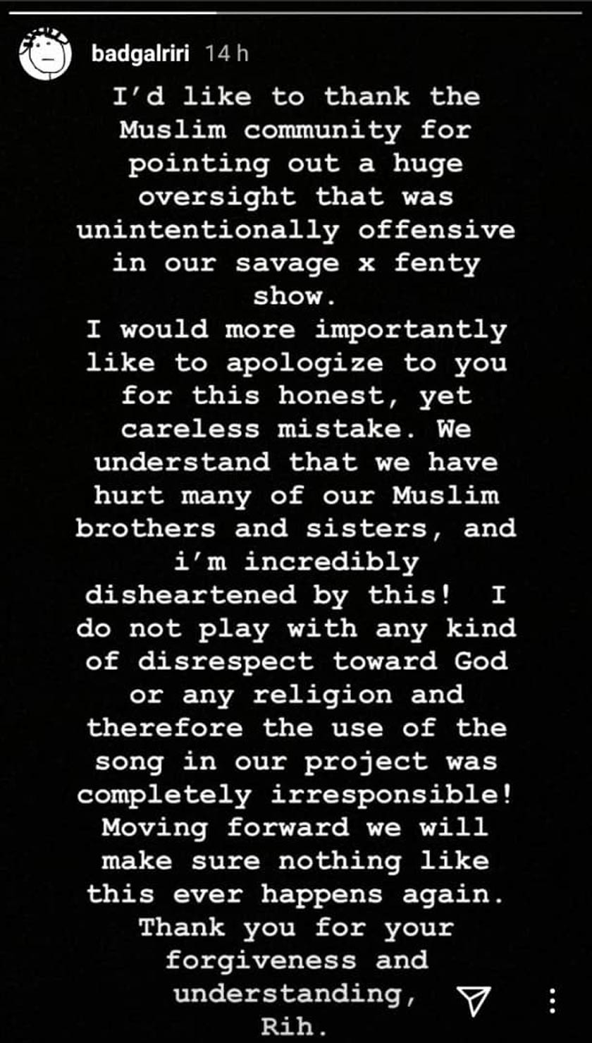 Rihanna membuat permohonan maaf secara terbuka kepada seluruh masyarakat Islam
