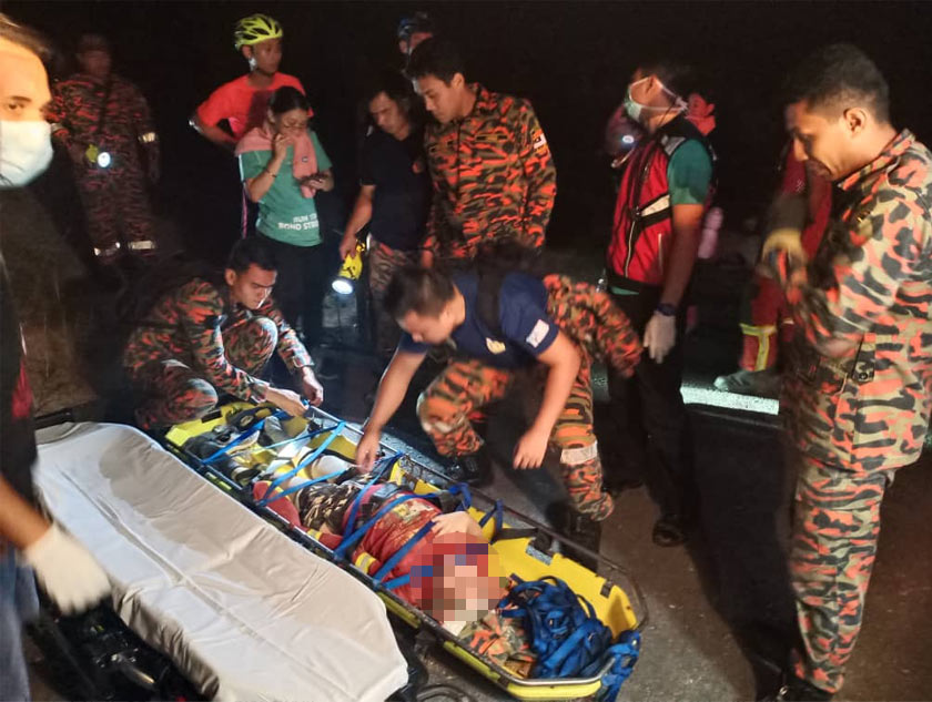 Mangsa dilaporkan jatuh dari ketinggian 200 meter ketika melakukan aktiviti mendaki bersama keluarganya. - Foto JBPM Negeri Sembilan
