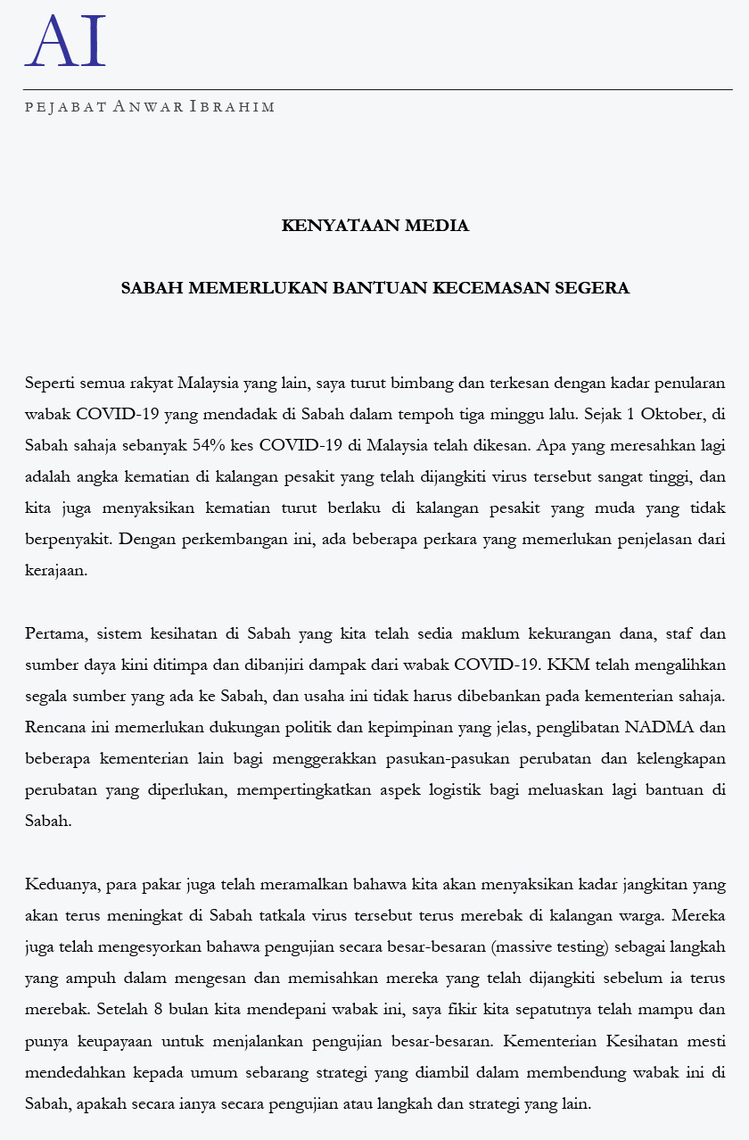Kenyataan Media Datuk Seri Anwar Ibrahim