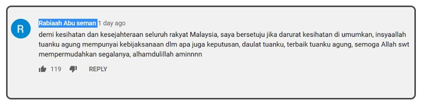 Seorang netizen di YouTube yakin dengan keputusan Yang di-Pertuan Agong.