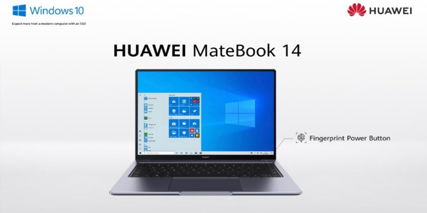 MateBook 14 yang baharu menggunakan reka bentuk pengenalan cap jari dan butang kuasa dua-dalam-satu (2 in 1) pada sistem Windows. - Gambar Huawei