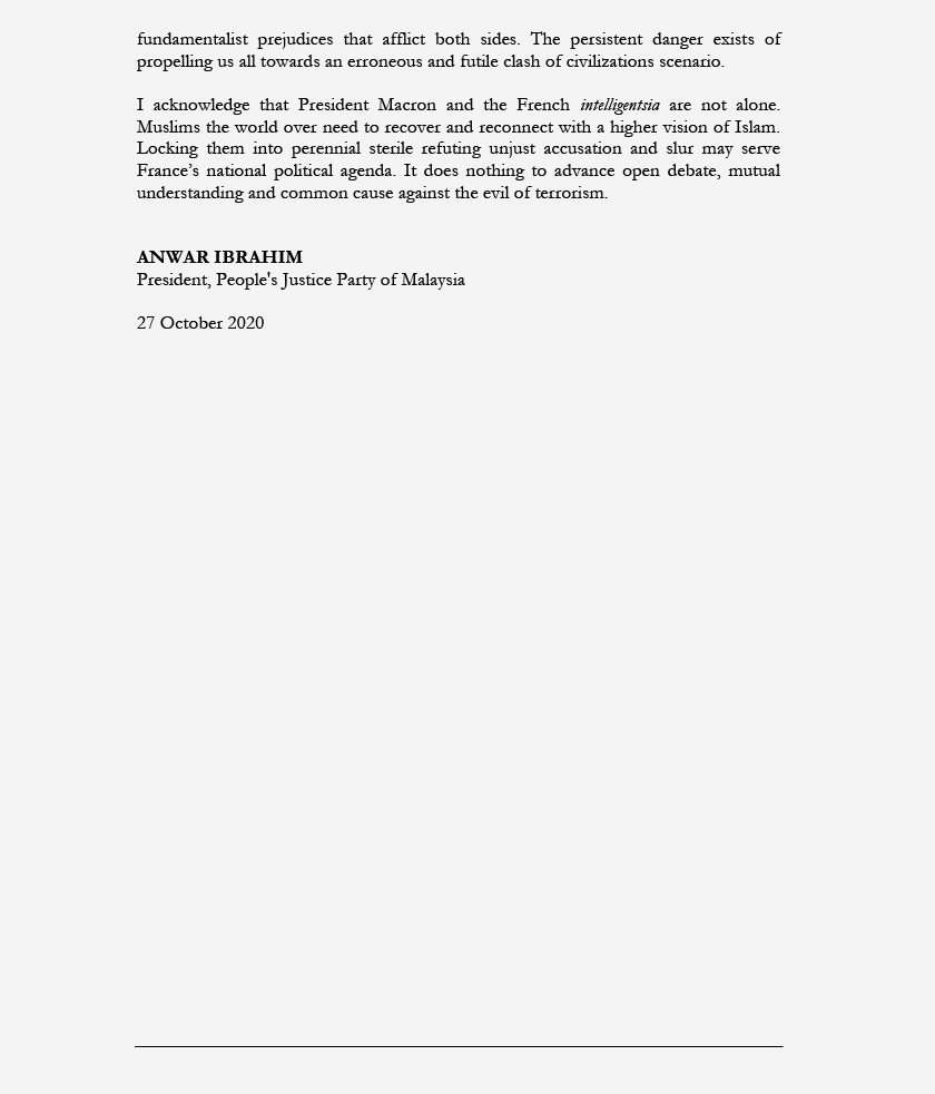 Surat terbuka Anwar Ibrahim kepada Emmanuel Macron 