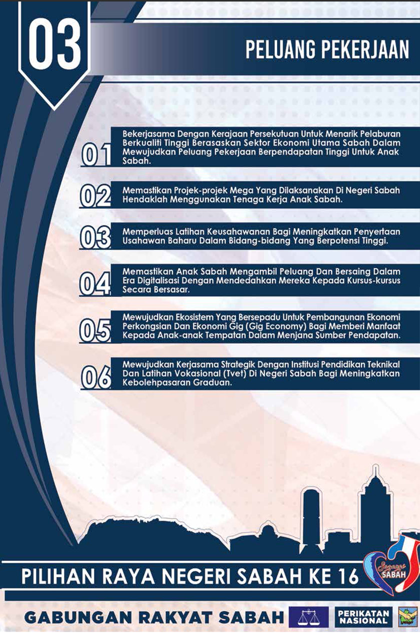 Manifesto Gabungan Rakyat Sabah seperti yang diumumkan Perdana Menteri Tan Sri Muhyiddin Yassin di Kota Kinabalu, hari ini.