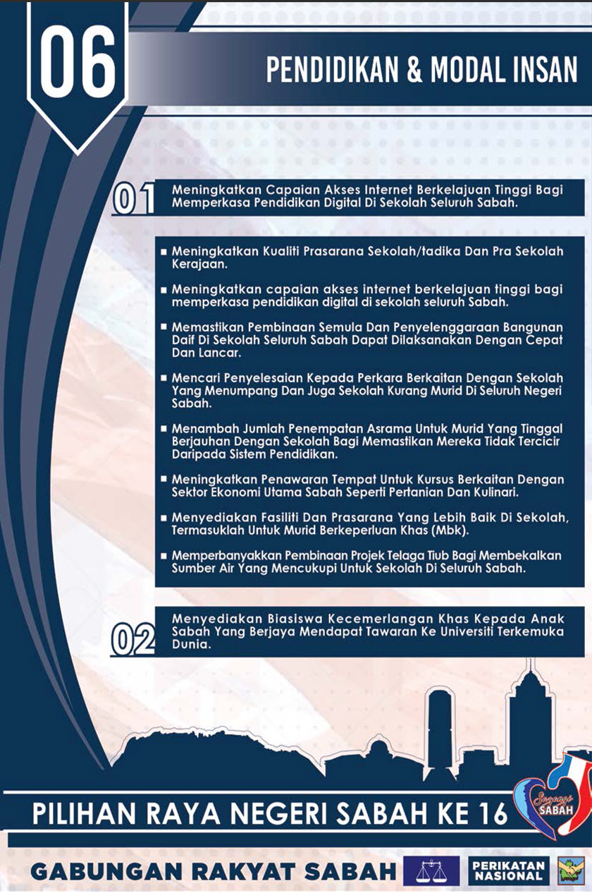 Manifesto Gabungan Rakyat Sabah seperti yang diumumkan Perdana Menteri Tan Sri Muhyiddin Yassin di Kota Kinabalu, hari ini.