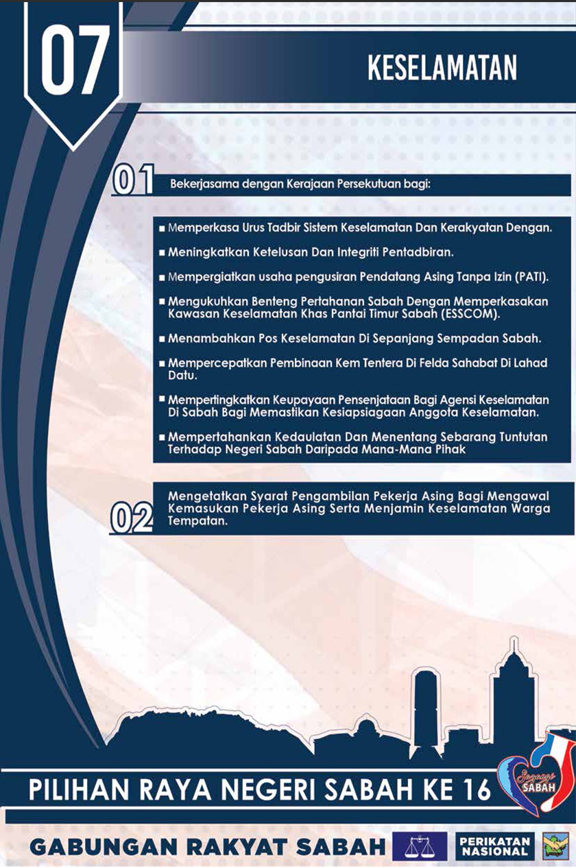 Manifesto Gabungan Rakyat Sabah seperti yang diumumkan Perdana Menteri Tan Sri Muhyiddin Yassin di Kota Kinabalu, hari ini.