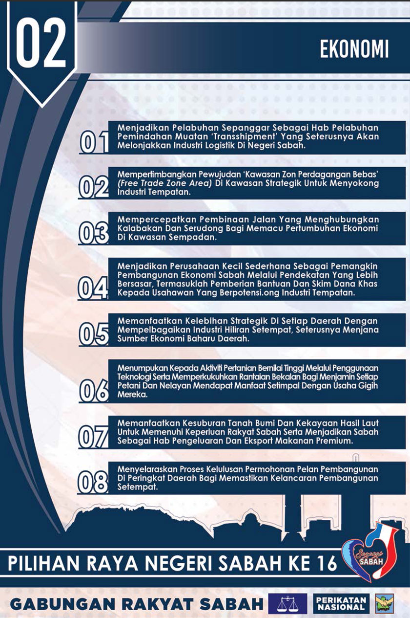 Manifesto Gabungan Rakyat Sabah seperti yang diumumkan Perdana Menteri Tan Sri Muhyiddin Yassin di Kota Kinabalu, hari ini.