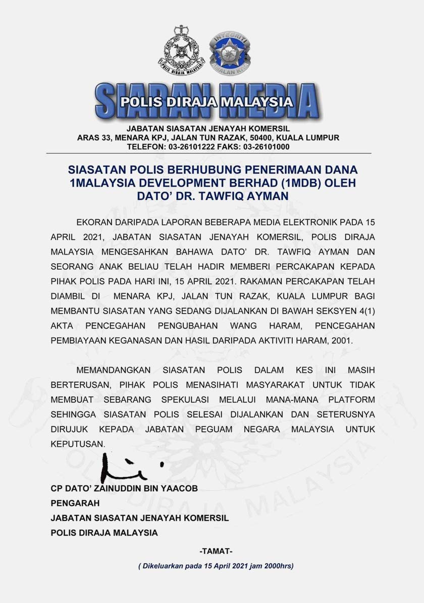 Kenyataan JSJK Bukit Aman