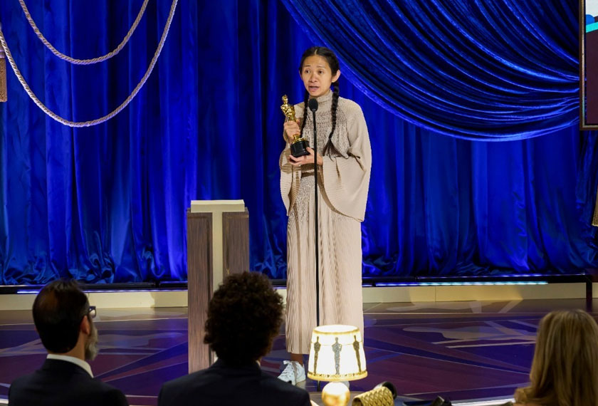 Chloe Zhao accepts the Oscar for Directing during the live ABC Telecast of The 93rd Oscars in Los Angeles, California, U.S., April 25, 2021. Todd Wawrychuk/A.M.P.A.S. via REUTERS