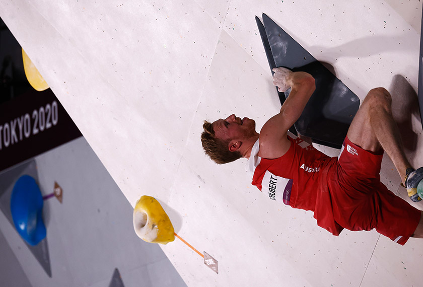 Jakob Schubert of Austria in action during the bouldering qualification