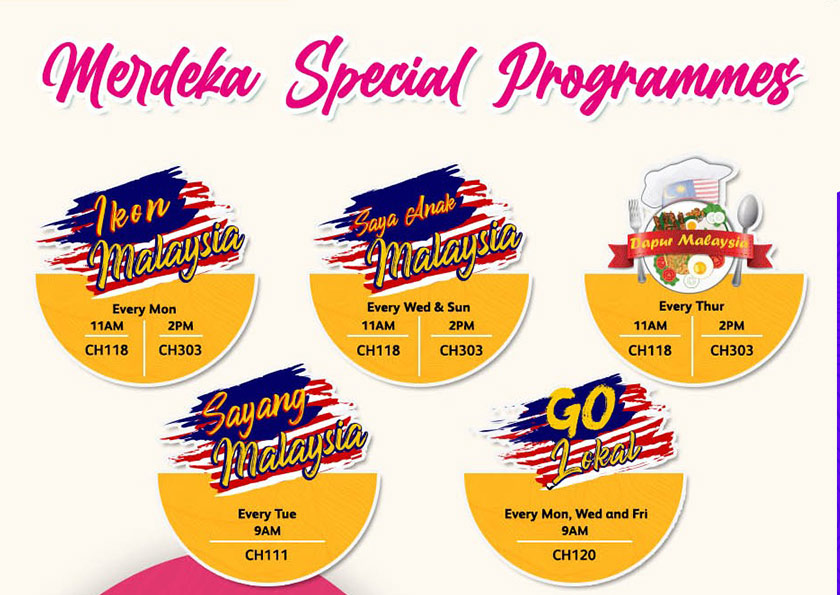 Pada masa sama, progam istimewa sempena Bulan Kemerdekaan juga akan ditayangkan yang turut menawarkan pelbagai produk menarik termasuk alatan dapur, makanan sihat, barangan kecantikan dan macam-macam lagi.
