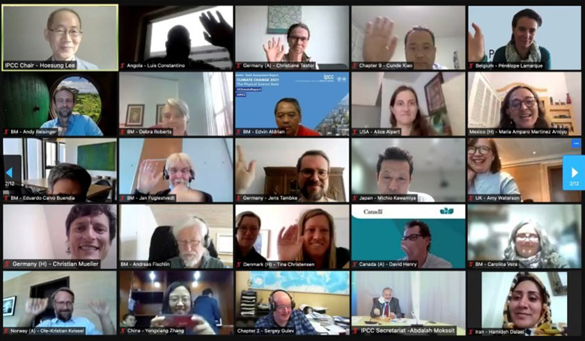 Scientists from Working Group I attend a session of Intergovernmental Panel on Climate Change (IPCC) conducted online, in this screenshot uploaded to Twitter. -IISD/ENB via REUTERS