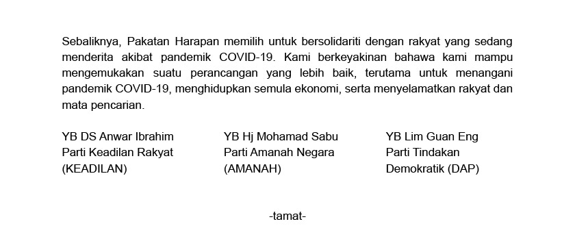 PH tolak tawaran Muhyiddin