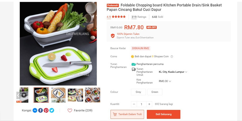 Satu item dengan dual fungsi, ia mempunyai lubang untuk mengalirkan air keluar daripada bakul cuci tersebut.