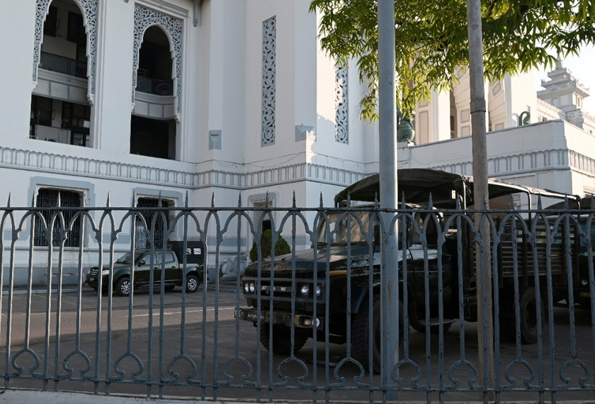 Myanmar military vehicles are seen inside City Hall in Yangon, Myanmar Feb 1, 2021. REUTERSpic