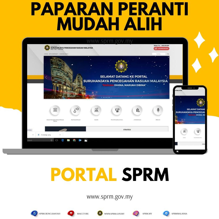 Ia juga diselaraskan di aplikasi mudah alih yang boleh dimuat turut di Apple App Store dan Google Play Store. - Foto SPRM