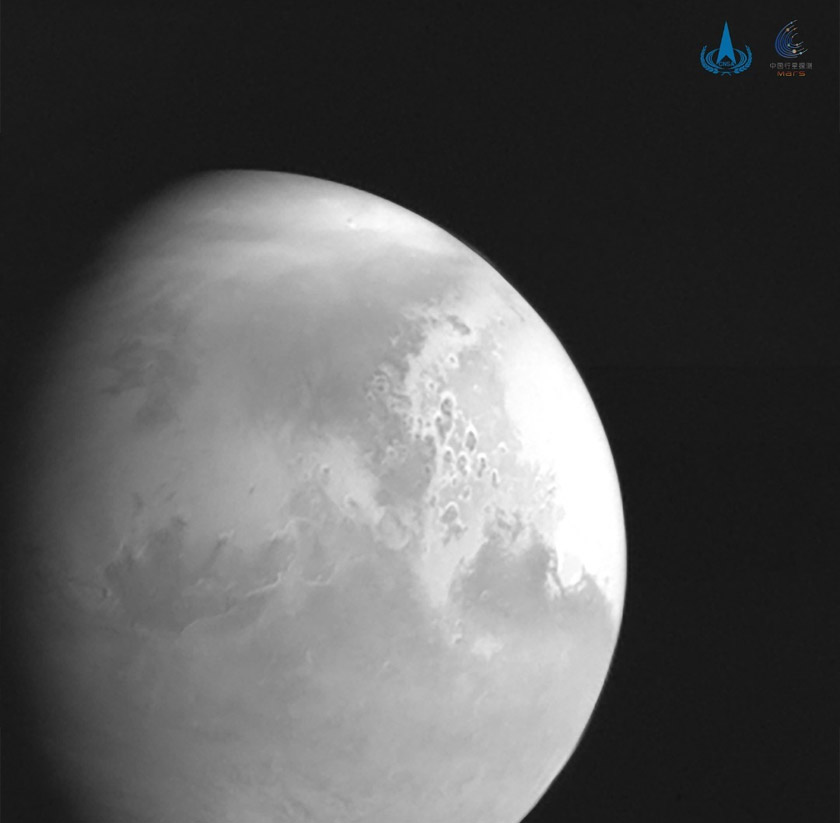 An image of Mars in black and white captured by Tianwen-1. Photo: China National Space Administratio
